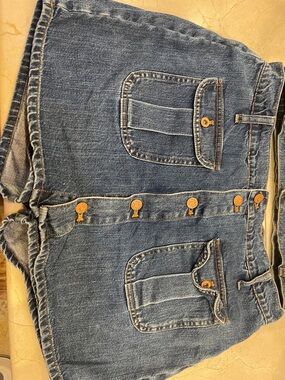 High-Waist Denim Button Front Shorts - Blue madewell size 30 skorts